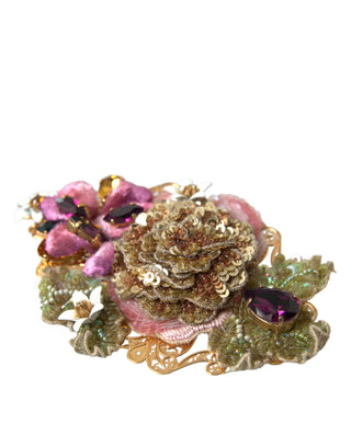 Goldfarbene Messing-Haarspange mit Blumen-Kristall-Pailletten