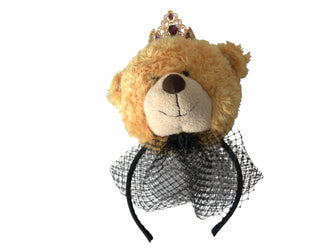Brauner Teddybär Gold Kristall Krone Haarband Diadem