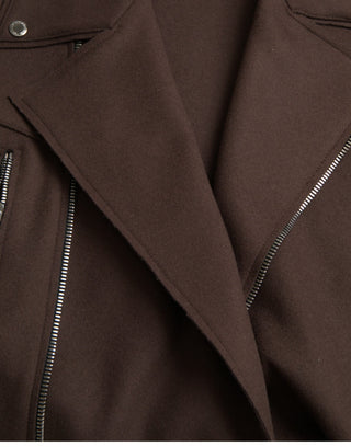Braune Kurzjacke im Biker-Stil aus Wolle