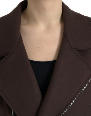 Braune Kurzjacke im Biker-Stil aus Wolle