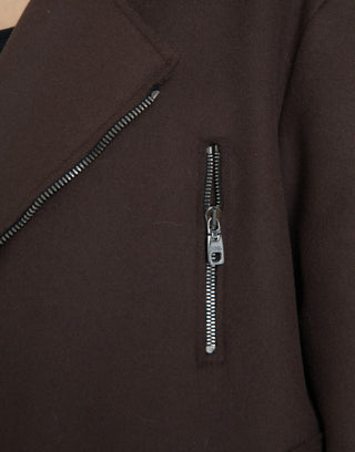 Braune Kurzjacke im Biker-Stil aus Wolle