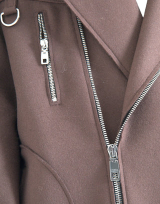 Braune Kurzjacke im Biker-Stil aus Wolle