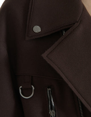 Braune Kurzjacke im Biker-Stil aus Wolle