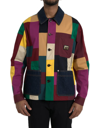Mehrfarbige Patchwork-Baumwolljacke mit Kragen