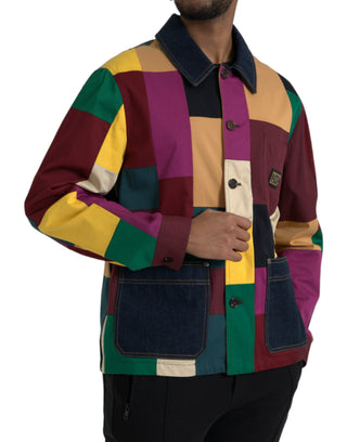 Mehrfarbige Patchwork-Baumwolljacke mit Kragen