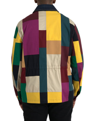 Mehrfarbige Patchwork-Baumwolljacke mit Kragen