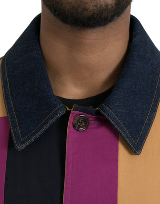 Mehrfarbige Patchwork-Baumwolljacke mit Kragen