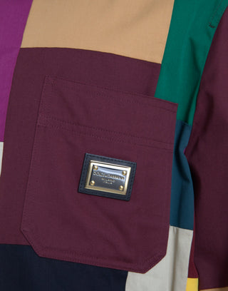 Mehrfarbige Patchwork-Baumwolljacke mit Kragen