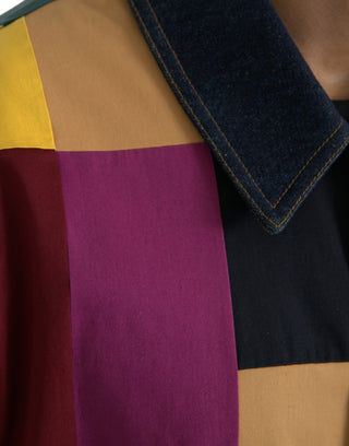 Mehrfarbige Patchwork-Baumwolljacke mit Kragen