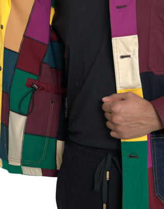 Mehrfarbige Patchwork-Baumwolljacke mit Kragen