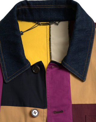 Mehrfarbige Patchwork-Baumwolljacke mit Kragen