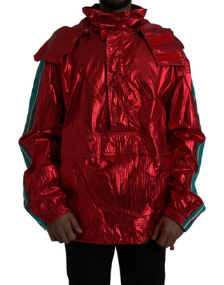 Rote Kapuzenpullover-Sweatshirtjacke aus Nylon
