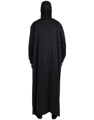 Schwarzer Kapuzen-Windbreaker-Mantel aus Polyester