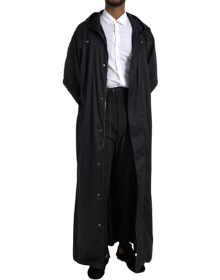 Schwarzer Kapuzen-Windbreaker-Mantel aus Polyester