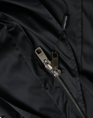 Schwarzer Kapuzen-Windbreaker-Mantel aus Polyester