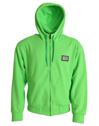 Suéter neón verde con capucha y cremallera completa