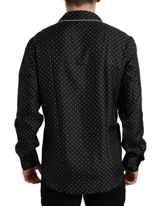 Camisa negra de seda con lunares y manga larga