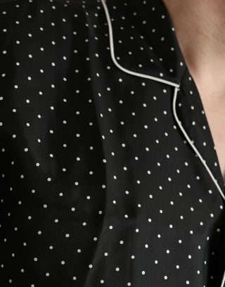 Camisa negra de seda con lunares y manga larga