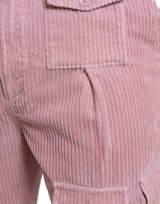 Rosa Corduroy-Baumwollstretch Skinny Cargo-Jeans