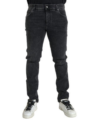 Graue Baumwoll-Stretch Skinny Jeans mit Logo