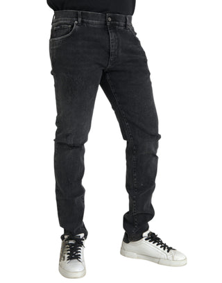 Graue Baumwoll-Stretch Skinny Jeans mit Logo