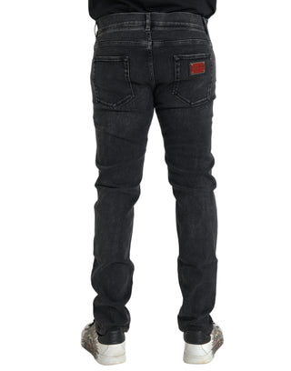 Graue Baumwoll-Stretch Skinny Jeans mit Logo