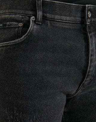 Graue Baumwoll-Stretch Skinny Jeans mit Logo