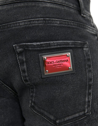 Graue Baumwoll-Stretch Skinny Jeans mit Logo