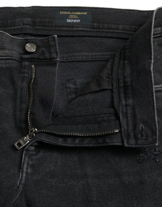 Graue Baumwoll-Stretch Skinny Jeans mit Logo