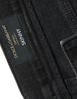 Graue Baumwoll-Stretch Skinny Jeans mit Logo