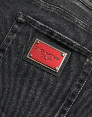 Graue Baumwoll-Stretch Skinny Jeans mit Logo