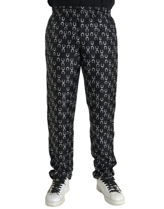 Pantalones negros de seda con estampado de herradura