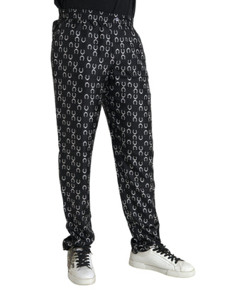 Pantalones negros de seda con estampado de herradura