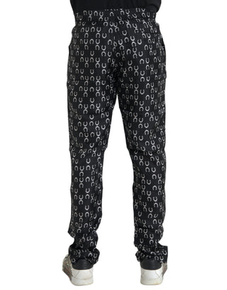 Pantalones negros de seda con estampado de herradura