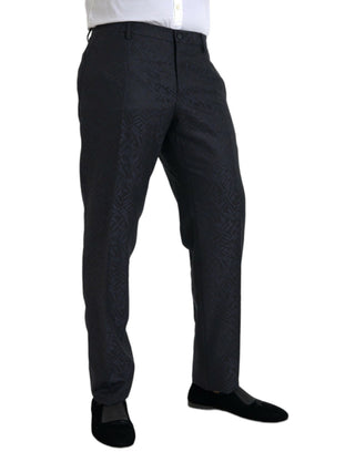 Pantalones de vestir ajustados de lana azul brocada para hombre