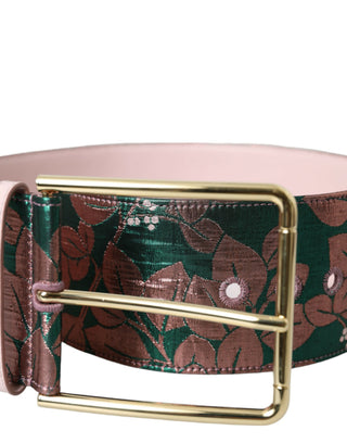 Multicolor Floral Jacquard Lurex Gold Buckle Belt
