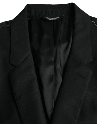Blazer abrigo de un solo botón de lana negra con solapa