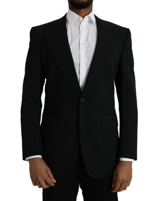 Schwarzer Woll-Sakko-Blazer mit spitzem Revers und Einzelknopfleiste