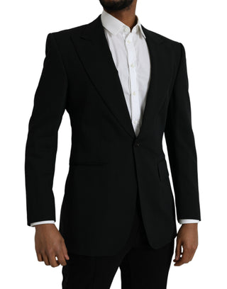 Schwarzer Woll-Sakko-Blazer mit spitzem Revers und Einzelknopfleiste