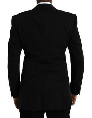 Schwarzer Woll-Sakko-Blazer mit spitzem Revers und Einzelknopfleiste