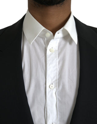 Schwarzer Woll-Sakko-Blazer mit spitzem Revers und Einzelknopfleiste