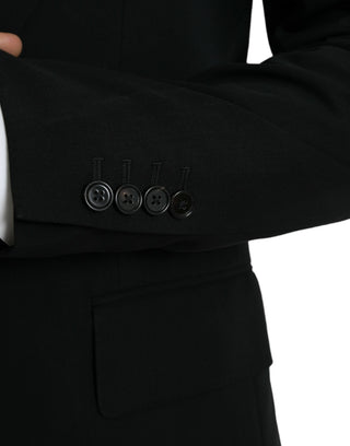Schwarzer Woll-Sakko-Blazer mit spitzem Revers und Einzelknopfleiste
