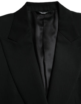 Schwarzer Woll-Sakko-Blazer mit spitzem Revers und Einzelknopfleiste