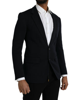 Dark Blue Wool Notch Single Breasted Coat Blazer