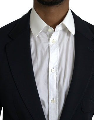 Dark Blue Wool Notch Single Breasted Coat Blazer