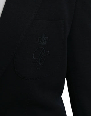 Dark Blue Wool Notch Single Breasted Coat Blazer