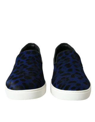Blaue Kalbsleder-Haar-Leoparden-Sneaker