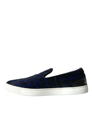 Blaue Kalbsleder-Haar-Leoparden-Sneaker