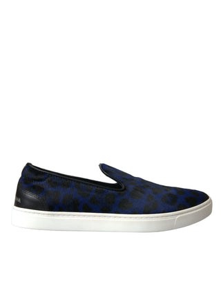 Blaue Kalbsleder-Haar-Leoparden-Sneaker