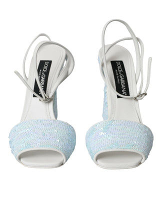 Hellblaue Pailletten-Sandalen mit Knöchelriemen